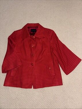 Banana Republic Red Patterned Cropped Blazer